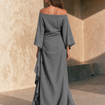 Aure | Minimalist Off-Shoulder Maxi Dress with Ruffled Hem and Flared Sleeves