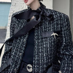 Vintage Tweed Ribbon Stand Collar Jacket