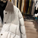 Color-blocked Lapel Zip-up Down Jacket
