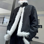 Reversible Deconstructed Leather Paneled Faux Fur Coat