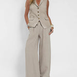 Zeagoo Chic Two Pieves Suits Lapel Sleeveless Vest and Wide Leg Pants Sets
