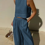 Zeagoo Crop Tops Wide Leg Pants Set