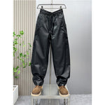 PU Loose Stitching Straight Scimitar Pants