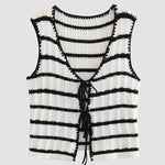 Zeagoo Crochet Striped Vest Top Striped Knit Pants Set