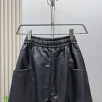 PU Loose Stitching Straight Scimitar Pants