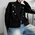 Stand-up Collar Metal-trimmed Knit Cardigan