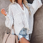 Zeagoo Zeagoo Button Up Shirt Long Sleeve Lapel Striped Casual Oversized Top