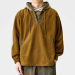 Retro Corduroy Color-blocked Hoodie Sweatshirt