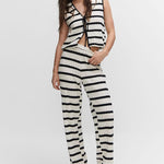 Zeagoo Crochet Striped Vest Top Striped Knit Pants Set