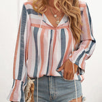 Zeagoo Striped Shirt V-neck Long-sleeved Top T-shirt for Women Casual Work Office Loose Fit 2026 | Under $40