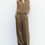Zeagoo Chic Solid Color Two-piece Suits Slim Fit Sleeveless Vest Casual Wide Leg Pants Set