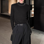 Padded Shoulder Pearl Knit T-shirt