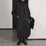 Winter French Striped Straight Cotton Skirt