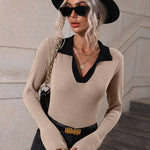 Zeagoo Bell Sleeve Lapel Sweater