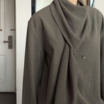 Irregular Patchwork Neck Scarf Long-sleeved Shirt