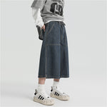 American Denim Cropped Loose Wide-leg Shorts