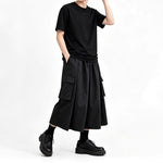 High-Waisted Pockets Wide-Leg Skirt-Pants