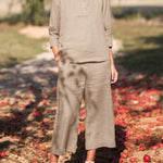 Zeagoo Casual Button Long Sleeve Solid Color Round Neck Tops and Pockets Pants Set