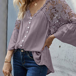 Zeagoo Lace Boho Blouses Crochet Flowy Bell Sleeve Button Down Casual T Shirts