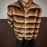 Stripe Warm Artificial Fur Cotton-padded Jacket
