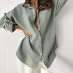 Zeagoo Solid Loose Single breasted Full Pull Long Sleeve Blouse Polo Pocket Tops