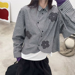 Women's Floral Patchwork Curved Hem Long-sleeved Shirt
