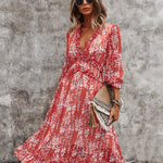 Zeagoo Women's Chiffon V-neck Simple Floral Print Dress