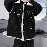 American Stand-up Collar Color-blocked Knit Cardigan
