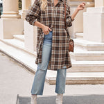Zeagoo Plaid Longline Button-Up Shacket Lapel Neck Long Sleeve Shirt Pocket