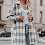 Zeagoo Brushed Plaid Shirts Long Sleeve Flannel Lapel Button Down Shacket Jacket with Pockets