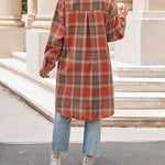 Zeagoo Plaid Longline Button-Up Shacket Lapel Neck Long Sleeve Shirt Pocket