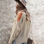 Zeagoo Cable Knit Cold Shoulder Sweaters