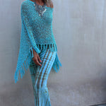 Zeagoo Women's Dolman Sleeve Fringe Knit Sweater Pullover Cape Shawl Blouse