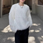 Winter Loose-fitting Crew Neck Faux Fur Sweater