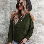 Zeagoo Cable Knit Cold Shoulder Sweaters