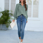 Zeagoo V Neck Button Down Shirts Long Sleeve Collared Blouses Tops