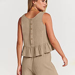 Zeagoo 2 Piece Outfits Sleeveless Ruffle Tank Crop Top and Wide Leg Pants Lounge Set with Pockets