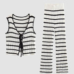 Zeagoo Crochet Striped Vest Top Striped Knit Pants Set