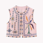 Zeagoo Women's Buttonless Retro Ethnic Style Embroidered Vest Sleeveless Cardigan Crop Top