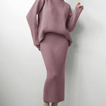 Zeagoo Women's Casual Two Pieces Sets Turtleneck Sweater and Midi Skirt Suits
