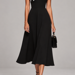 Ariane | Women's Midi Dress with Square Neckline and Colorblock Sleeves
