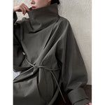 Stand-up Collar Retro Belted Mid-length Loose Coat