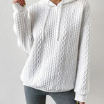 Zeagoo Cable Textured Drop Shoulder Drawstring Hoodie Sweatshirts