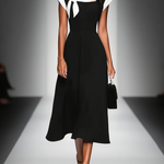 Ariane | Women's Midi Dress with Square Neckline and Colorblock Sleeves