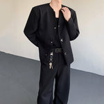 Metal Button V-neck Short Suit Jacket