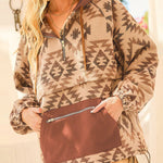 Zeagoo Aztec Pull Over Hoodie with Zipper and Side Pockets, Long Sleeve BOHO Western style