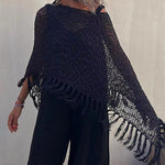 Zeagoo Women's Dolman Sleeve Fringe Knit Sweater Pullover Cape Shawl Blouse