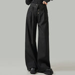 Embroidered High-waisted Striped Ribbon Trousers