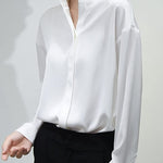 Women's Silk Button Down Shirts V Neck Long Sleeve Casual Work Office Blouse Top - Zeagoo (Us Only)