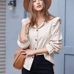 Women Corduroy Shirts Long Sleeve Button Down Shacket Jacket Ruffle Blouses Top S-XXL - Zeagoo (Us Only)